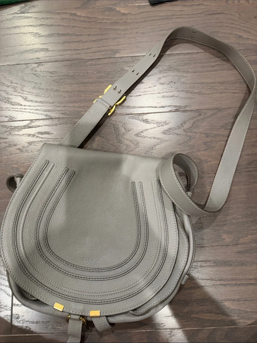 Chloe Gray Leather Saddle Crossbody Bag - Women's Fashion